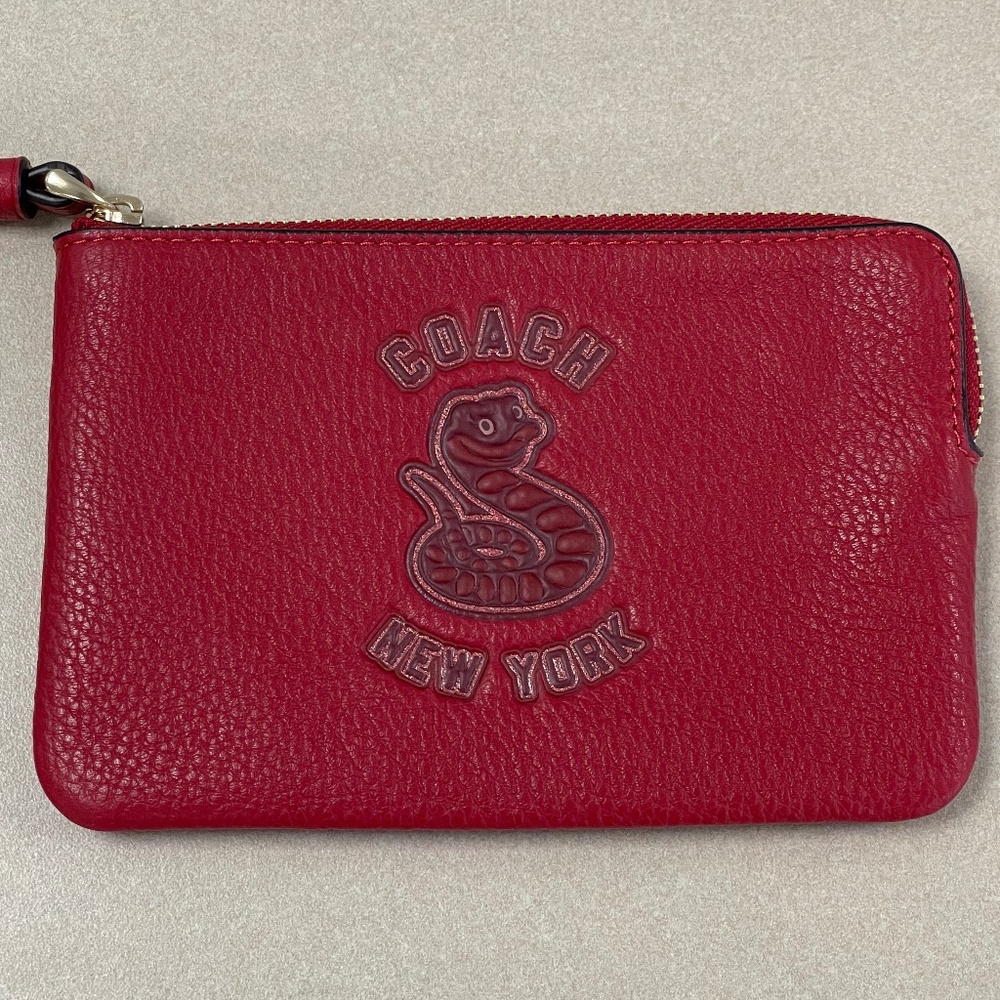COACH New Year Corner Zip Wristlet w/ Snake Graphic, Red & Black - NWT